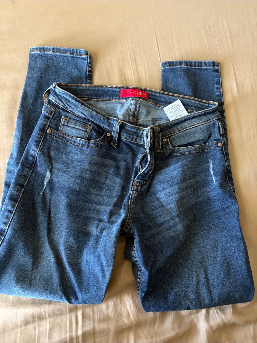 GUESS Women's Dark Blue Skinny Jeans with Subtle Distress
